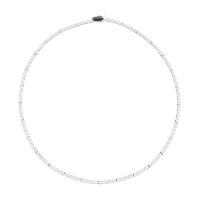 Lot 116 - Platinum and Diamond Necklace with Black Jade and Sapphire Clasp