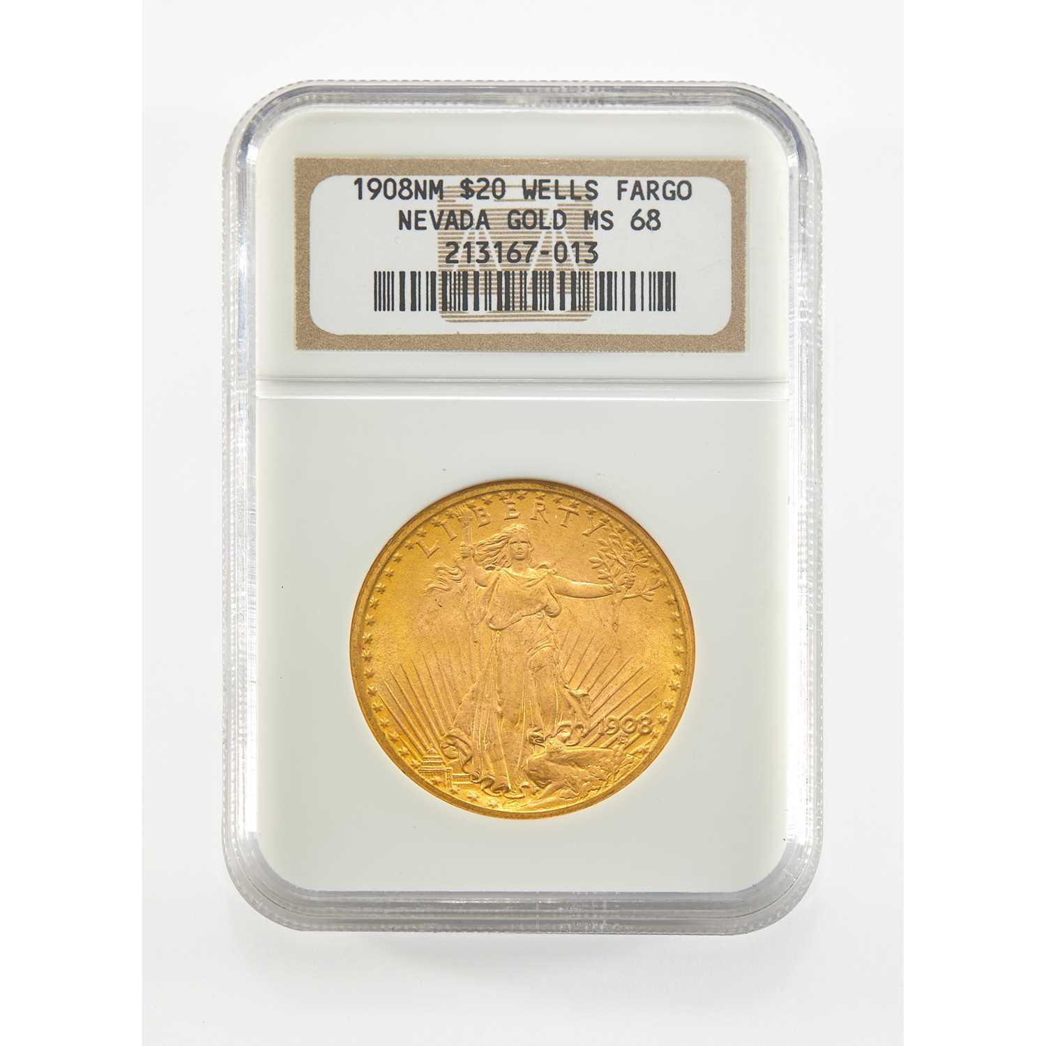 Lot 23 - United States. 1908 No Motto St. Gaudens Double Eagle. NGC MS-68, Wells Fargo Hoard.