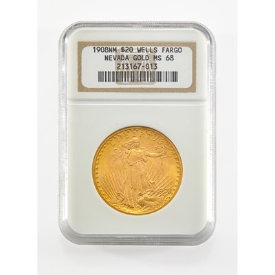 Lot United States. 1908 No Motto St. Gaudens Double Eagle. NGC MS-68, Wells Fargo Hoard.