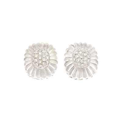 Lot 75 - Maz Pair of Two-Color Gold, Carved Rock Crystal and Diamond Earrings
