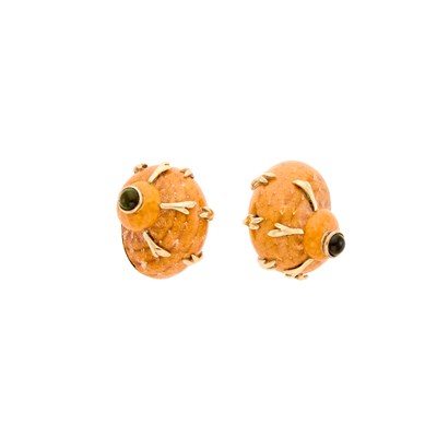 Lot 1047 - Maz Gold, Shell and Cabochon Peridot Earrings