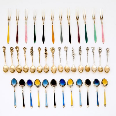 Lot 742 - Group of Silver and Enamel Flatware