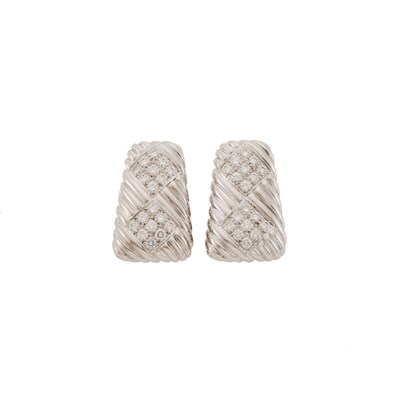 Lot 1055 - Pair of White Gold and Diamond Earclips
