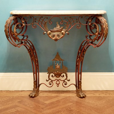 Lot 158 - Louis XV Style Parcel-Gilt Wrought-Iron Console
