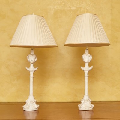 Lot 241 - Pair of “Tête de Femme” Style Plaster Lamps