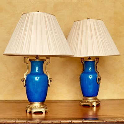 Lot 246 - Pair of French Louis XVI Style Gilt-Bronze Mounted Blue Porcelain Vases