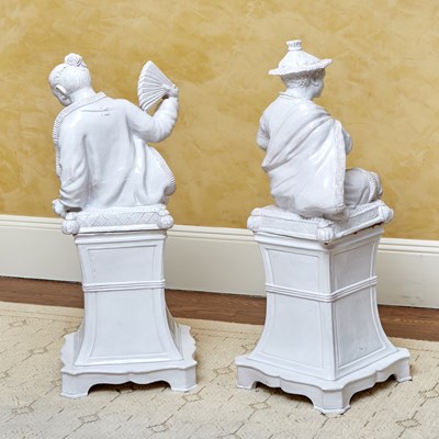 Lot 72 - Pair of Italian Faience Chinoiserie Pedestal Sculptures