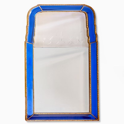 Lot 156 - George II Style Cobalt Blue Glass and Parcel-Gilt Engraved Mirror