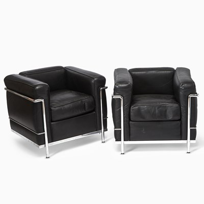Lot 180 - Set of Four Le Corbusier for Cassina Steel and Leather Upholstered “LC2” Armchairs