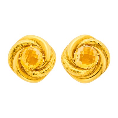Lot 144 - Andrew Clunn Pair of Gold and Citrine Earclips