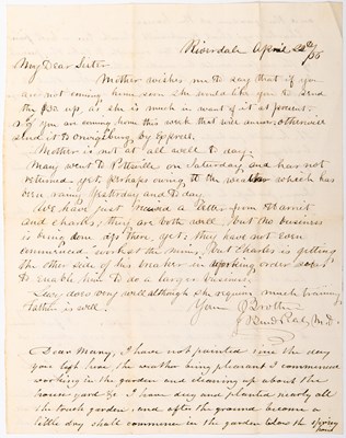 Lot 29B - A fine letter from Rubens Peale to his daughter Mary Jane on learning to paint with mention of brother Rembrandt