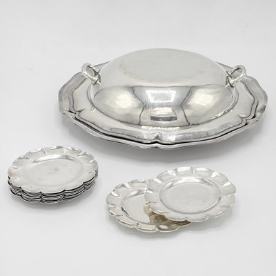 Lot 1129 - Mexican Sterling Silver Covered Dish and Set of Eleven Small Dishes