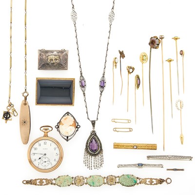Lot 1161 - Group of Gold, White Gold, Low Karat Gold, Gold-Filled, Silver, Gilt-Metal and Gem-Set Jewelry