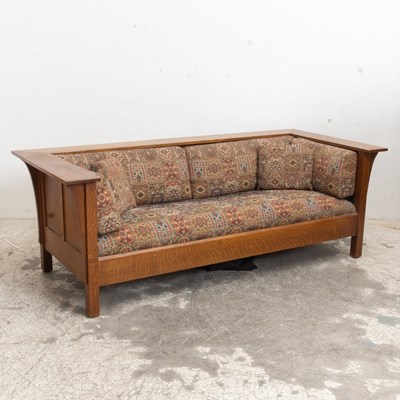 Lot 210 - Arts and Crafts Style Upholstered Oak Sofa