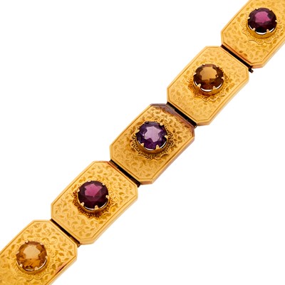 Lot 1142 - Antique Gold, Colored Stone and Mabé Pearl Link Bracelet
