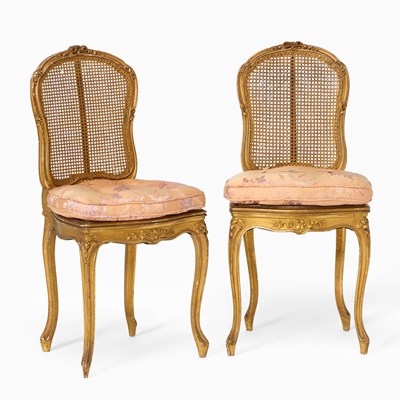 Lot 144 - Pair of Louis XV Style Giltwood Chaises en Cabriolet