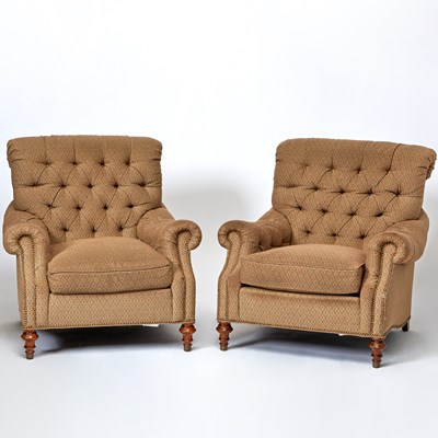 Lot 634 - Pair of Theodore Alexander Upholstered Club Chairs