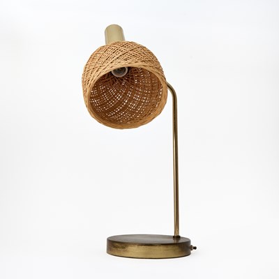 Lot 229 - Mid Century Modern Style Brass Finish Metal and Faux Rattan Desk Lamp
