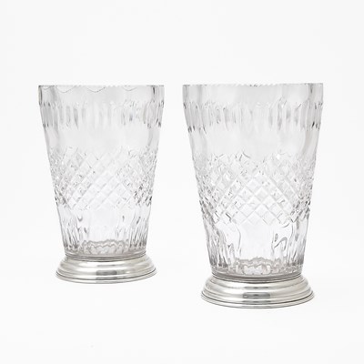 Lot 201 - Pair of Hawkes Sterling Silver Mounted Cut Glass Vases
