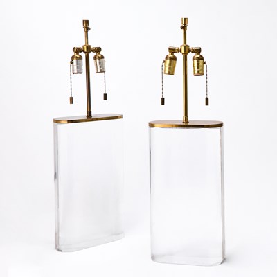 Lot 391 - Pair of Karl Springer Lucite Lamps