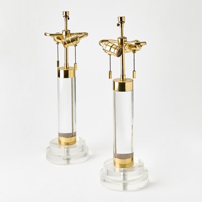 Lot 157 - Pair of Karl Springer Style Gilt-Brass and Lucite Table Lamps
