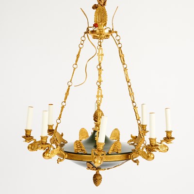 Lot 109 - Empire Style Gilt and Patinated Eight Light Chandelier