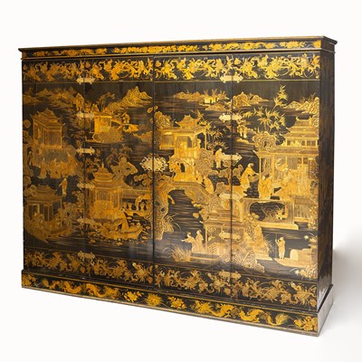 Lot 371 - Large Chinese Gold and Black Lacquer Cabinet