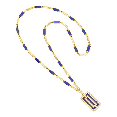 Lot 71 - Van Cleef & Arpels Gold, Lapis and Diamond Pendant-Necklace/Bracelet Combination, France