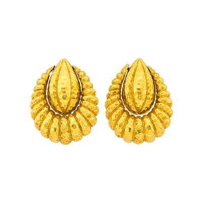 Lot 124 - Tiffany & Co. Pair of Hammered Gold Door Knocker Earclips
