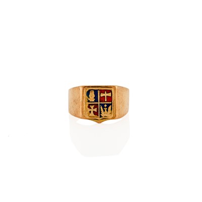 Lot 1280 - Gold and Enamel Heraldic Shield Ring