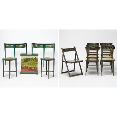 Lot 162 - Group of Twelve Horse Racing Themed Painted Furniture Pieces