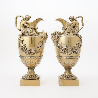 Lot 105 - Pair George V Sterling Silver-Gilt Wine and Water Ewers