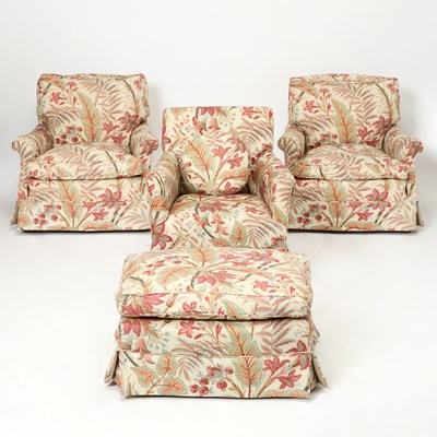 Lot 315 - Three Upholstered Club Chairs and an Ottoman