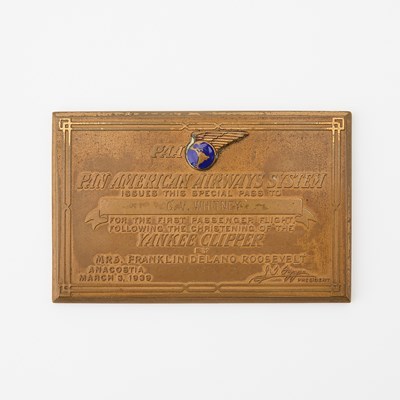 Lot 139 - Engraved plaque from the dedication of the Yankee Clipper flying boat