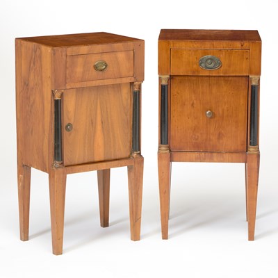 Lot 306 - Two Similar Neoclassical Style Part Ebonized Walnut Bedside Cabinets