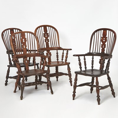 Lot 293 - Four English Windsor Oak Armchairs