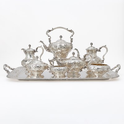Lot 104 - American Sterling Silver Tea and Coffee Service with Tray, Presented to Gertrude Vanderbilt Whitney