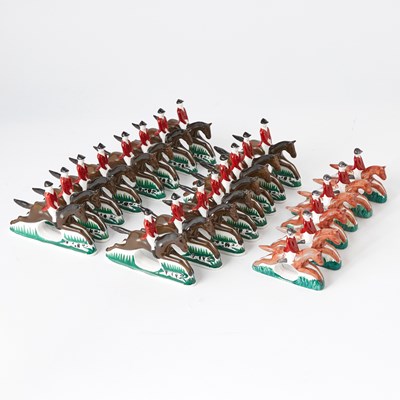 Lot 168 - Two Sets of Painted Porcelain "Huntsman" Napkin Rings