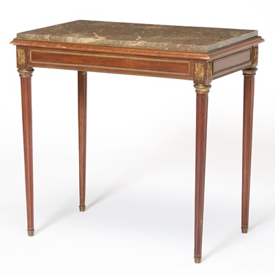 Lot 276 - Louis XVI Style Marble Top Gilt Metal Mounted Mahogany Side Table