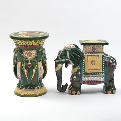 Lot 267 - Two Green Glazed Ceramic Elephant-Form Garden Seats