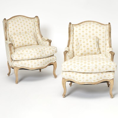 Lot 251 - Pair of Louis XV Style Upholstered Bergères à l'Oreilles