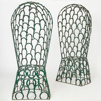 Lot 170 - Pair of Green Painted Metal Horseshoe Garden Chairs