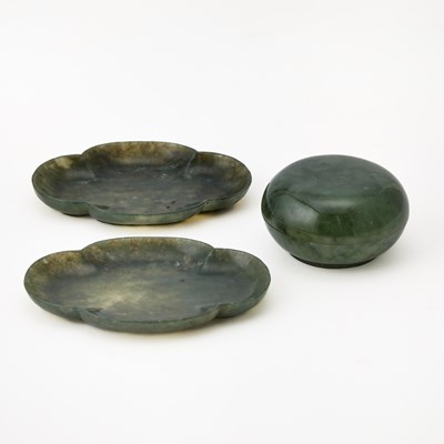 Lot 143 - A Chinese Mossy Jade Domed Box