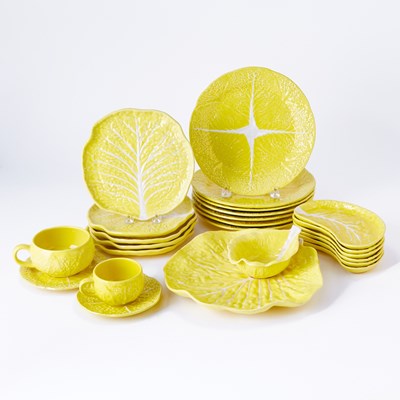 Lot 244 - Secla Portugal Yellow Glazed Ceramic "Cabbage" Pattern Partial Dinner Service
