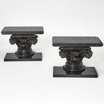 Lot 227 - Pair of Black Painted Wood and Composition Corinthian Capital Side Tables