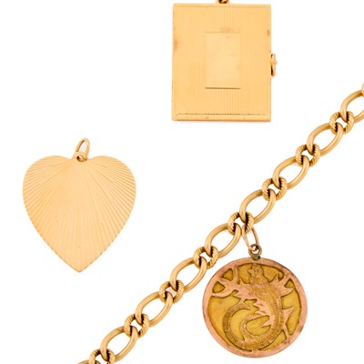 Lot 1170 - Gold Charm Bracelet and Charms