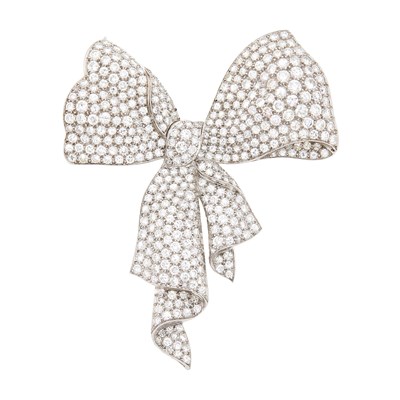 Lot 134 - Platinum and Diamond Bow Brooch