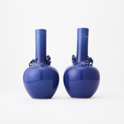 Lot 106 - A Pair of Chinese Blue Glazed Porcelain Bottle Vases