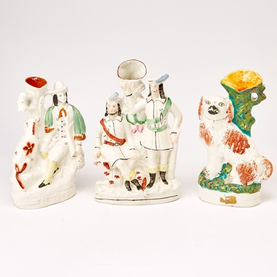 Lot 215 - Group of Three Large Staffordshire Pottery Figural Spill Vases