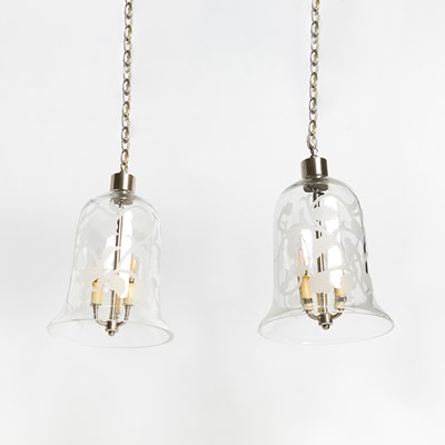 Lot 130 - Pair of Glass "Arabesque" Bell Jar Lanterns